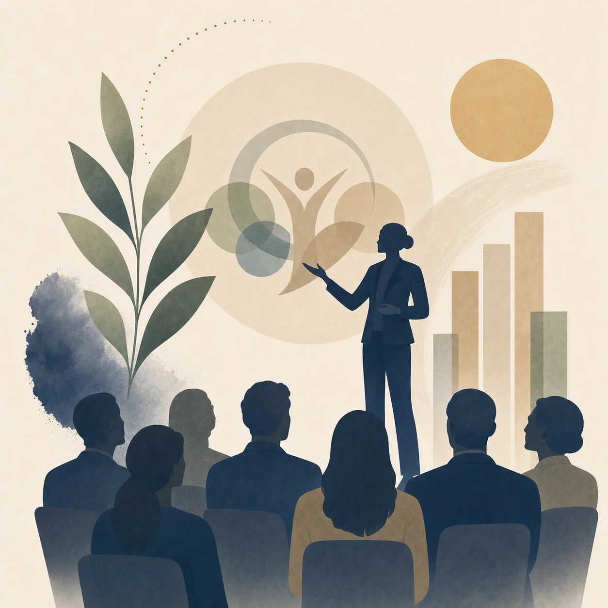 Illustration of Dr. Carol Scott speaking on stage